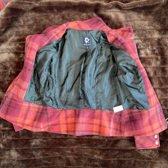 SUPER CUTE! Abbie Mags 4 Orange Maroon Plaid Wool Blend Short Jacket - Picture 7 of 9